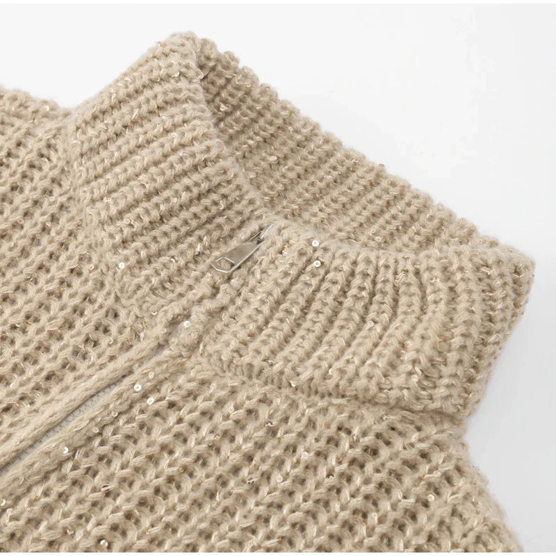 Alyssa - Comfortabel en Stijlvol Gebreid Vest met Rits en Glitters