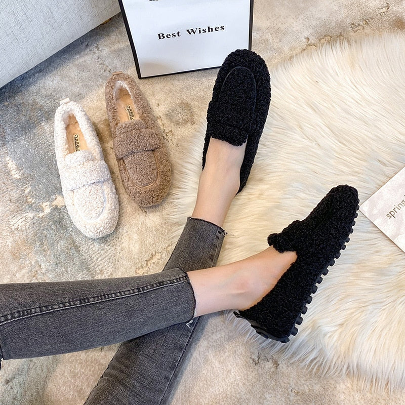Sophia - Pluche Pantoffel Loafers met Teddy Stof