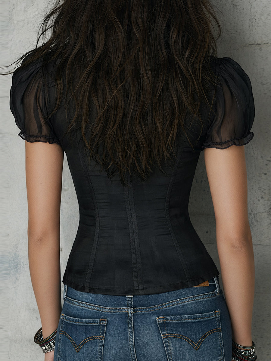 Slim-Fit Bloes Met Ruches Kraag En Rits | Navando