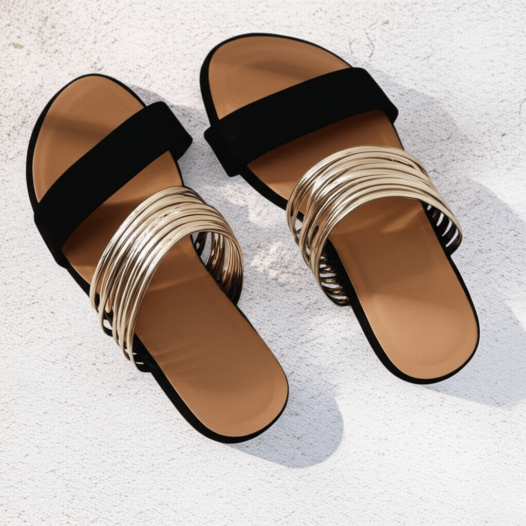 Stijlvolle Instapsandalen met Goudkleurige Banddetails | Navando