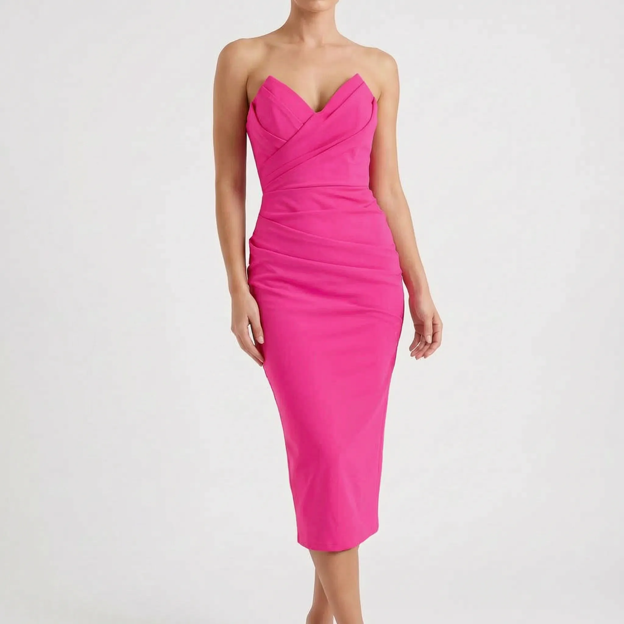 Strapless Midi Galajurk Met Geplooide Details | Navando 
