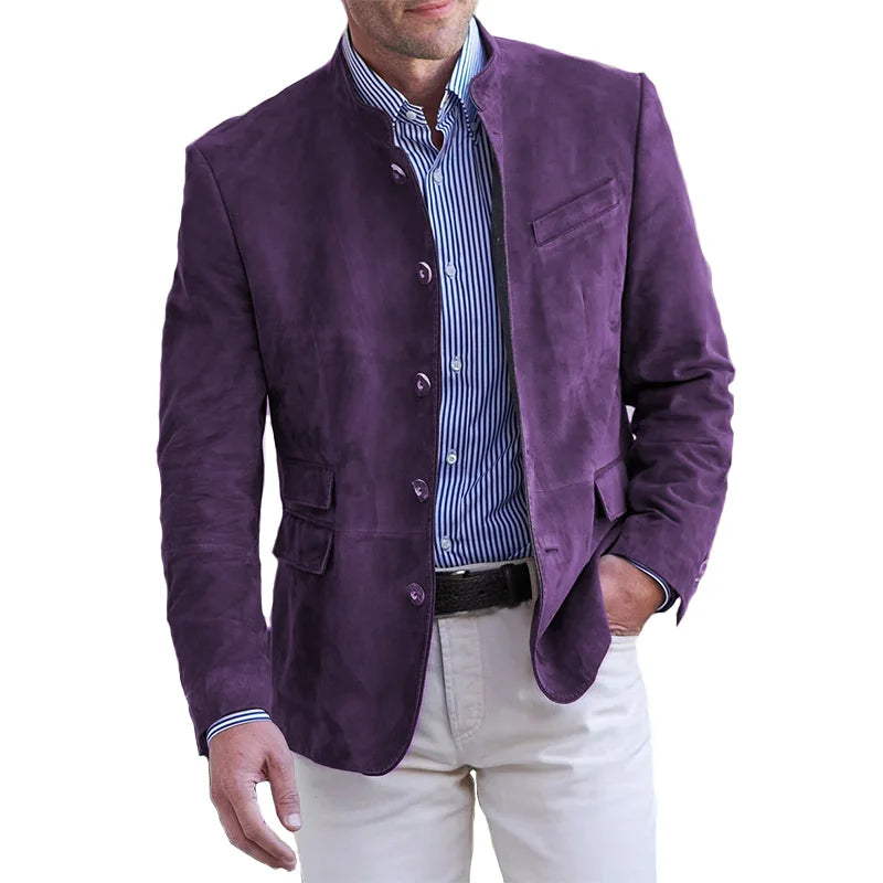 Suède Blazer | Slanke Pasvorm Met Mandarijnkraag 2