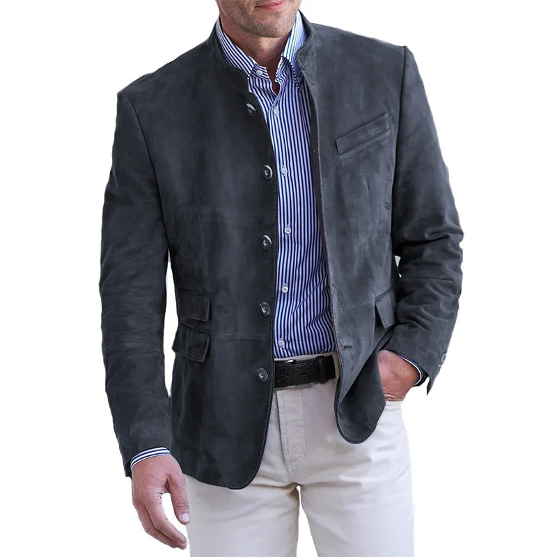Suède Blazer | Slanke Pasvorm Met Mandarijnkraag 3