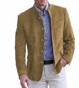 Suède Blazer | Slanke Pasvorm Met Mandarijnkraag 4