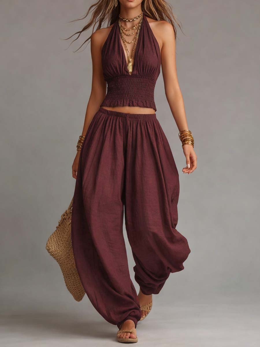 Tweedelig Boho-Set Met Haltertop En Harembroek | Navando