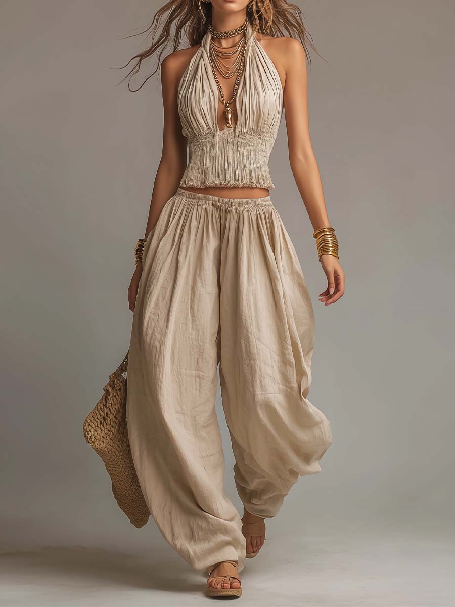 Tweedelig Boho-Set Met Haltertop En Harembroek | Navando