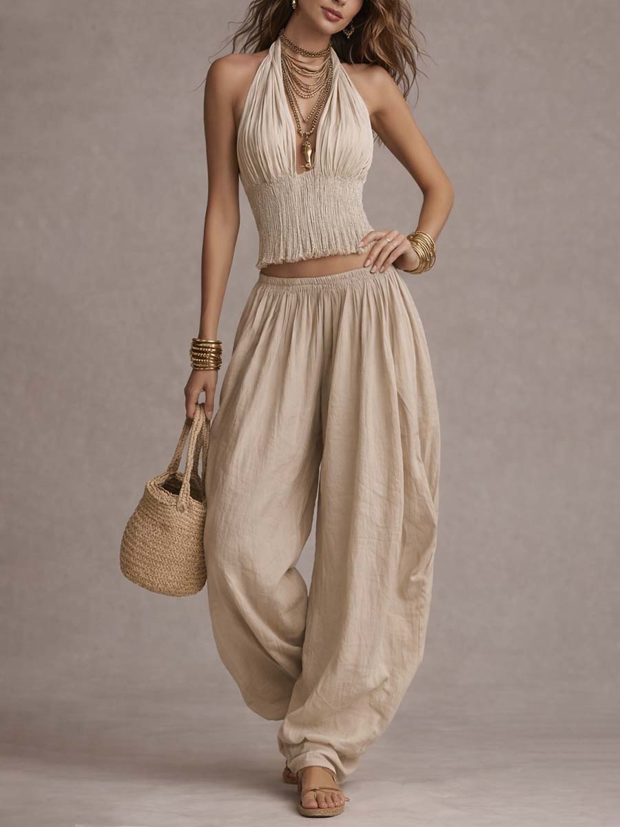 Tweedelig Boho-Set Met Haltertop En Harembroek | Navando