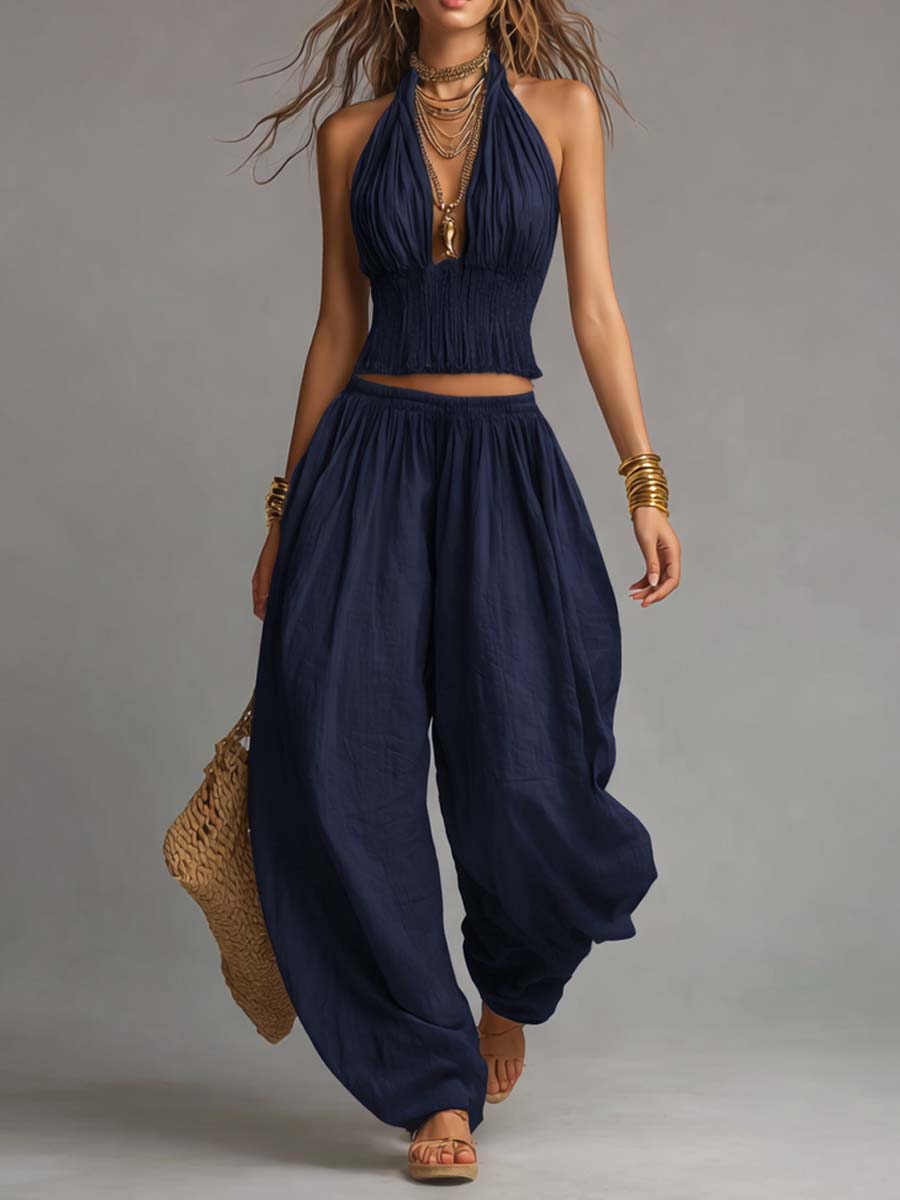 Tweedelig Boho-Set Met Haltertop En Harembroek | Navando