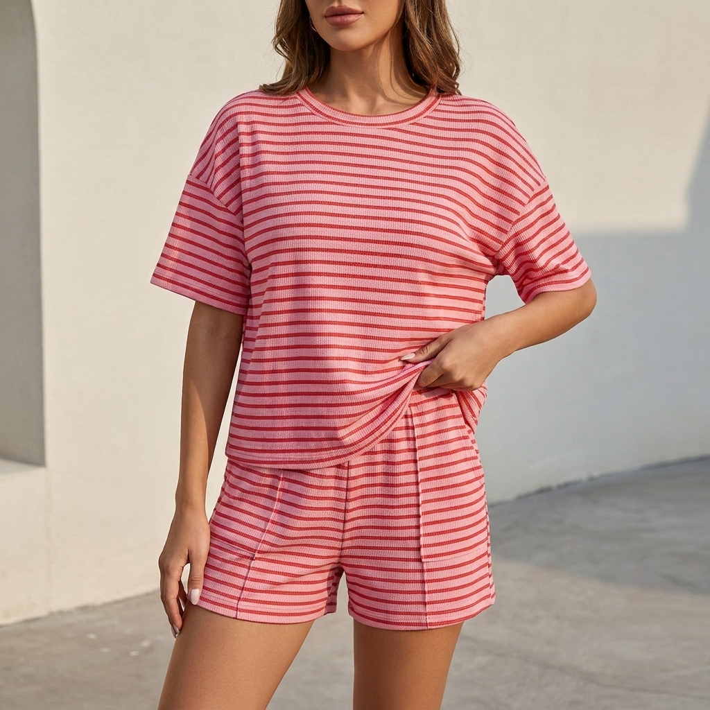 Tweedelige Gestreepte Casual Set | Navando