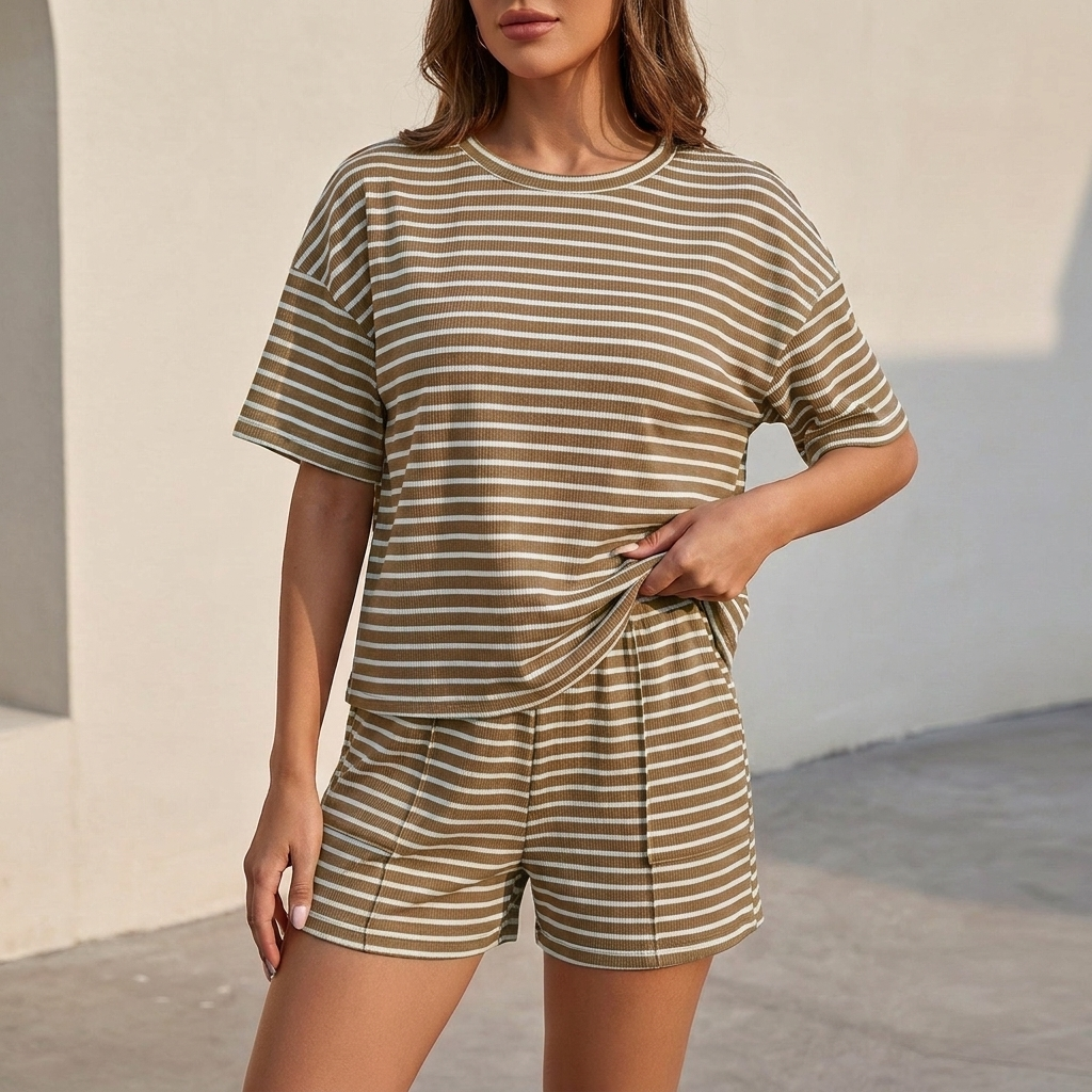 Tweedelige Gestreepte Casual Set | Navando