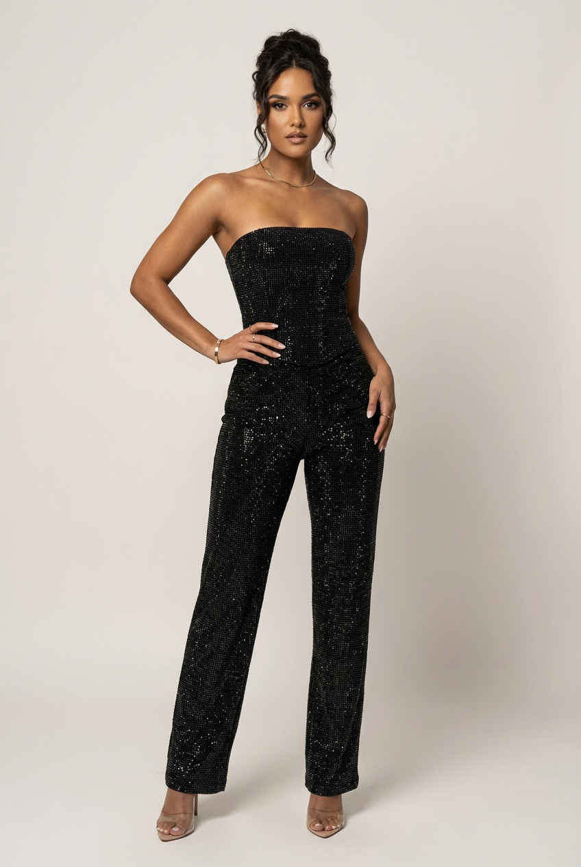 Tweedelige Glitterset Met Strapless Top | Navando