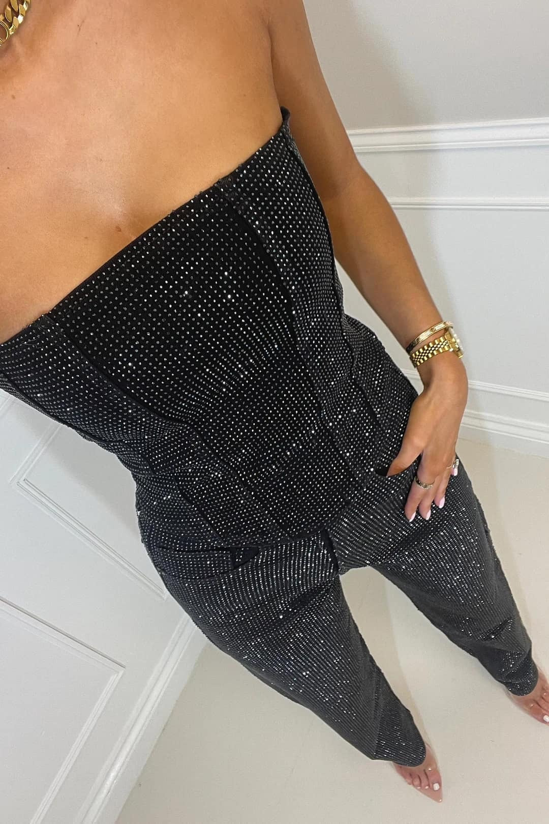 Tweedelige Glitterset Met Strapless Top | Navando