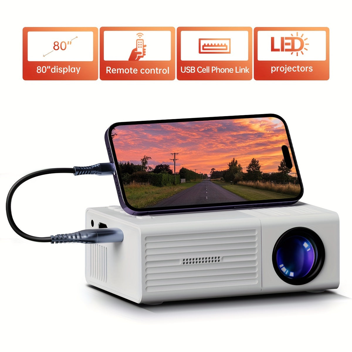 Ultra-Heldere Mini Projector 3000 Lumen – Draagbaar, HDTV & USB, Ideaal voor Thuisbioscoop & Buiten! 2