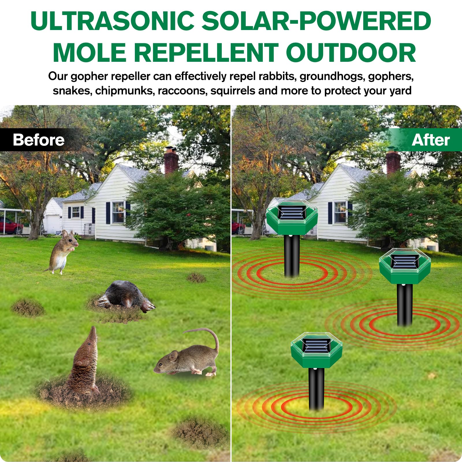 Ultrasoon | Zonne-energie, humane werking, waterdichte mollenverjager 5