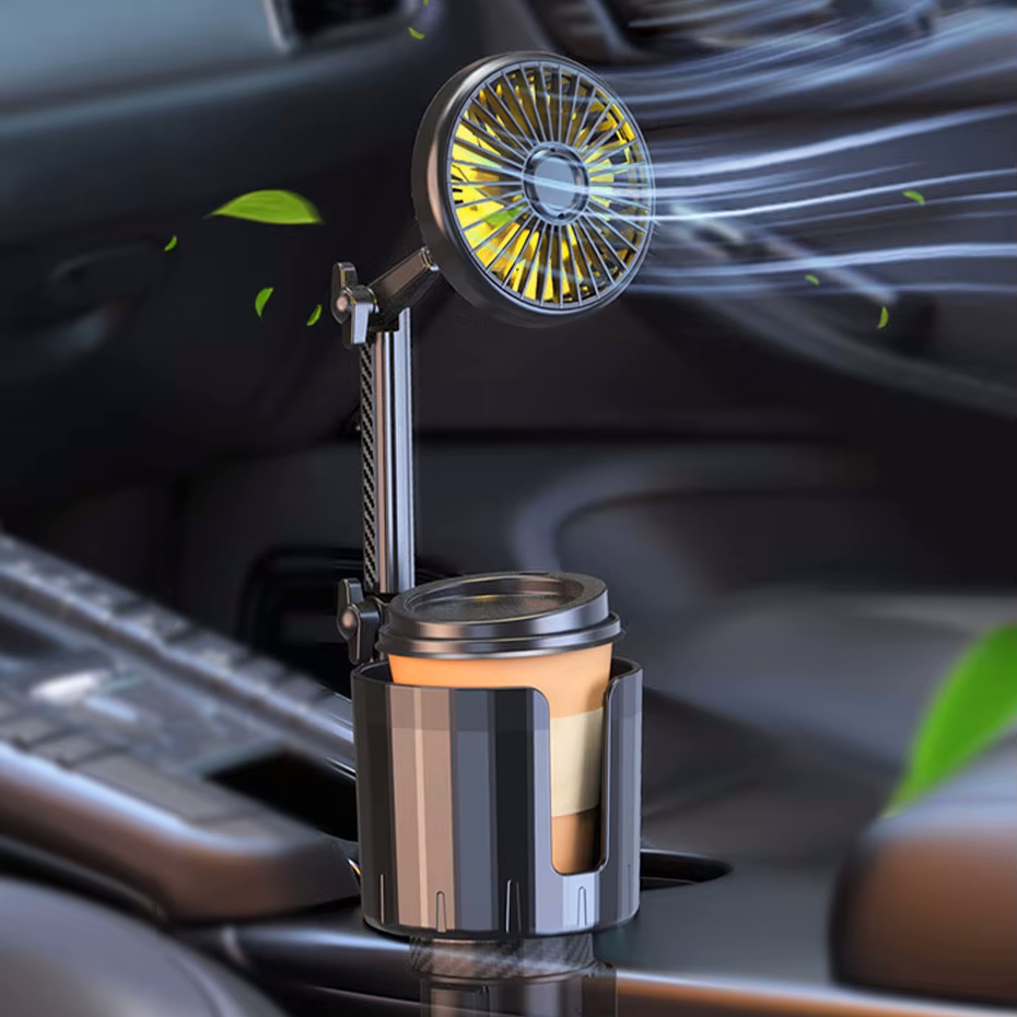 Verstelbare USB Autoventilator Met Bekerhouder | Navando