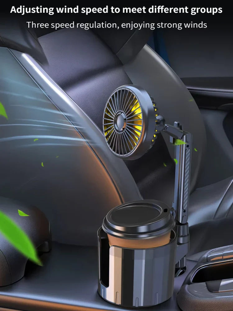 Verstelbare USB Autoventilator Met Bekerhouder | Navando