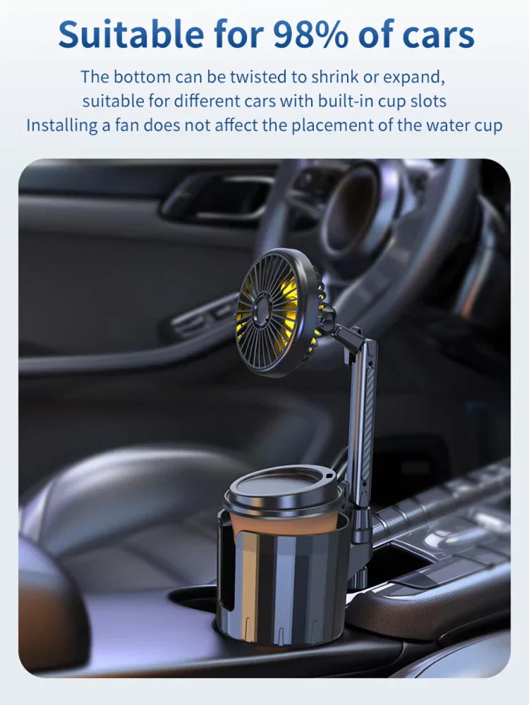 Verstelbare USB Autoventilator Met Bekerhouder | Navando