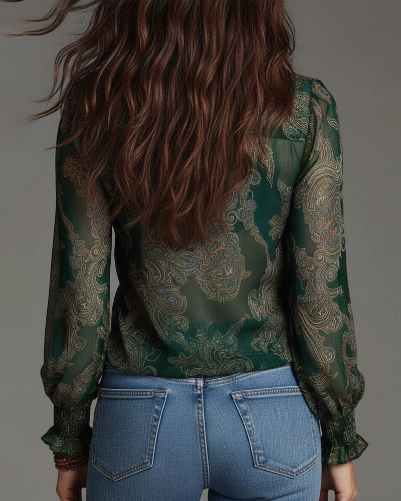 Vintage Blouse Met Paisleyprint En Ruches | Navando