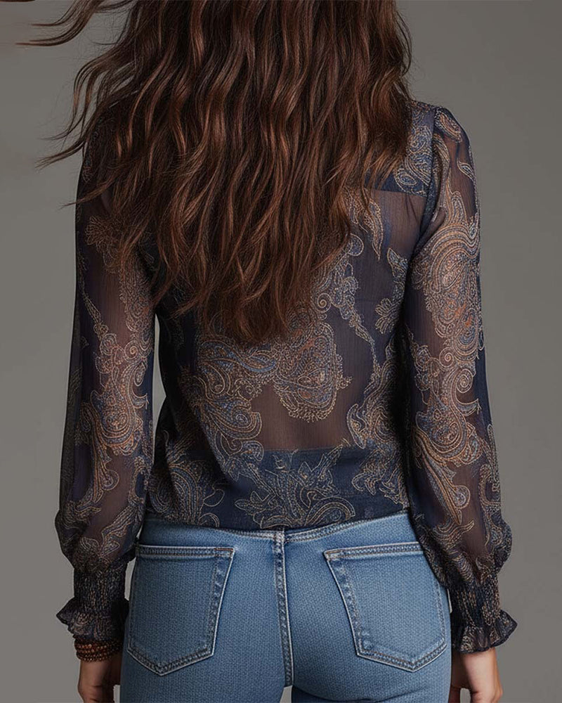 Vintage Blouse Met Paisleyprint En Ruches | Navando
