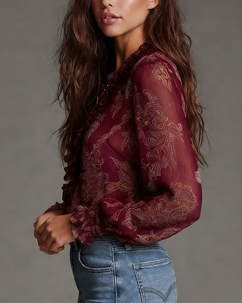 Vintage Blouse Met Paisleyprint En Ruches | Navando