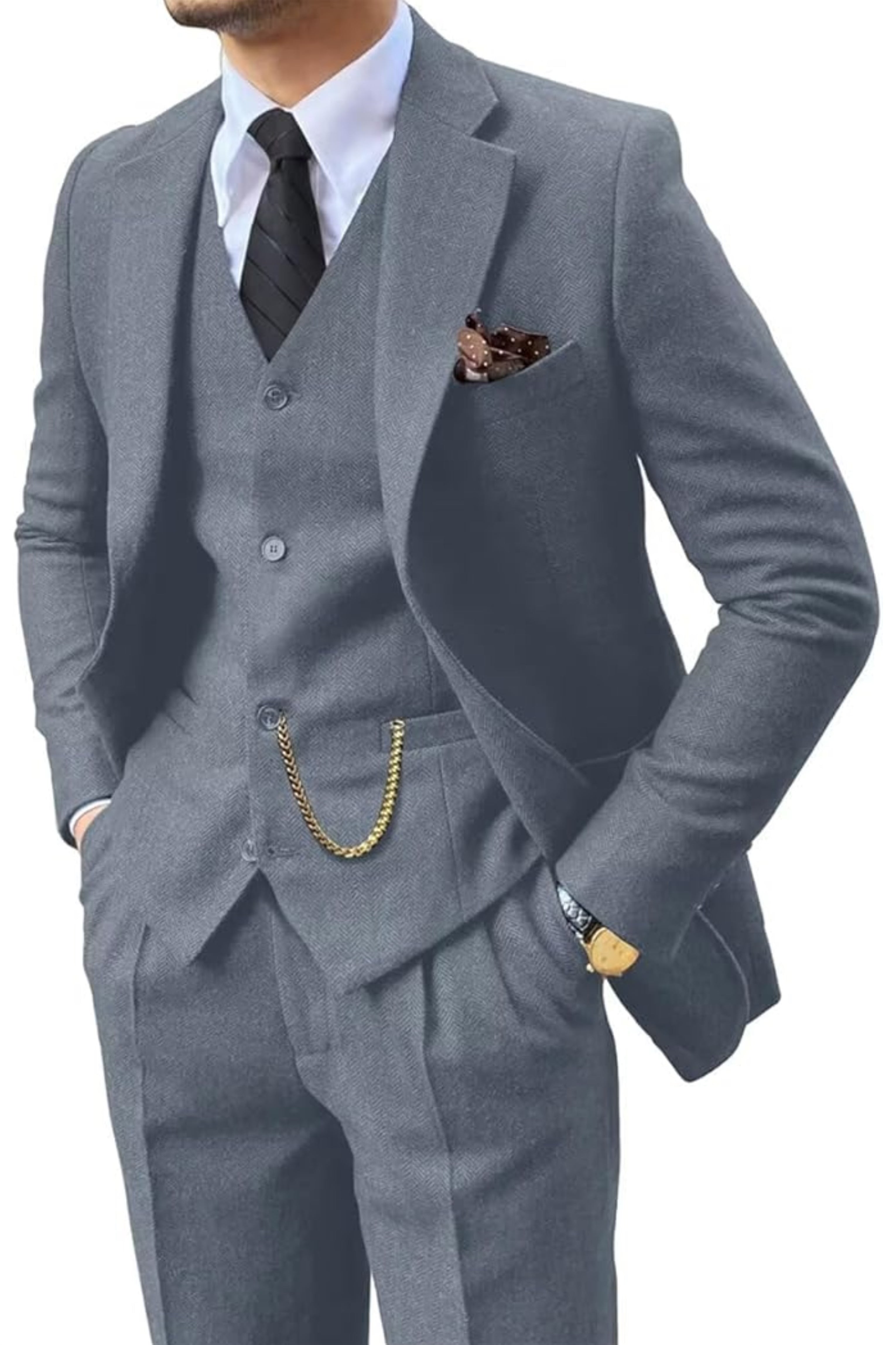 Vintage | Slim-fit tweedpak met visgraatmotief 13