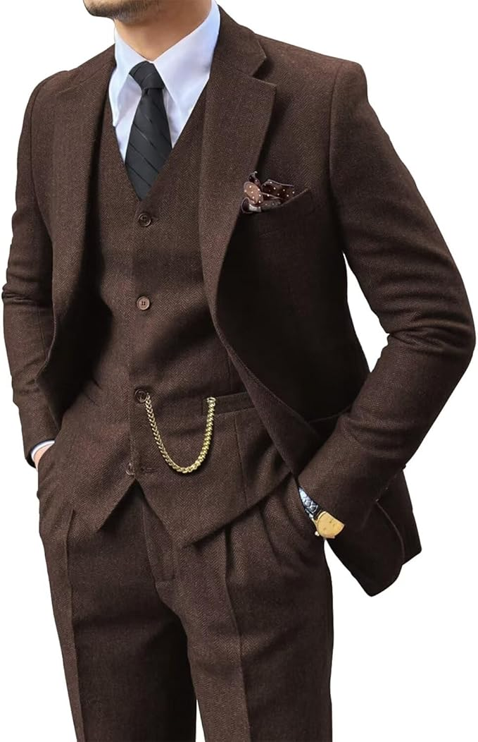 Vintage | Slim-fit tweedpak met visgraatmotief 17