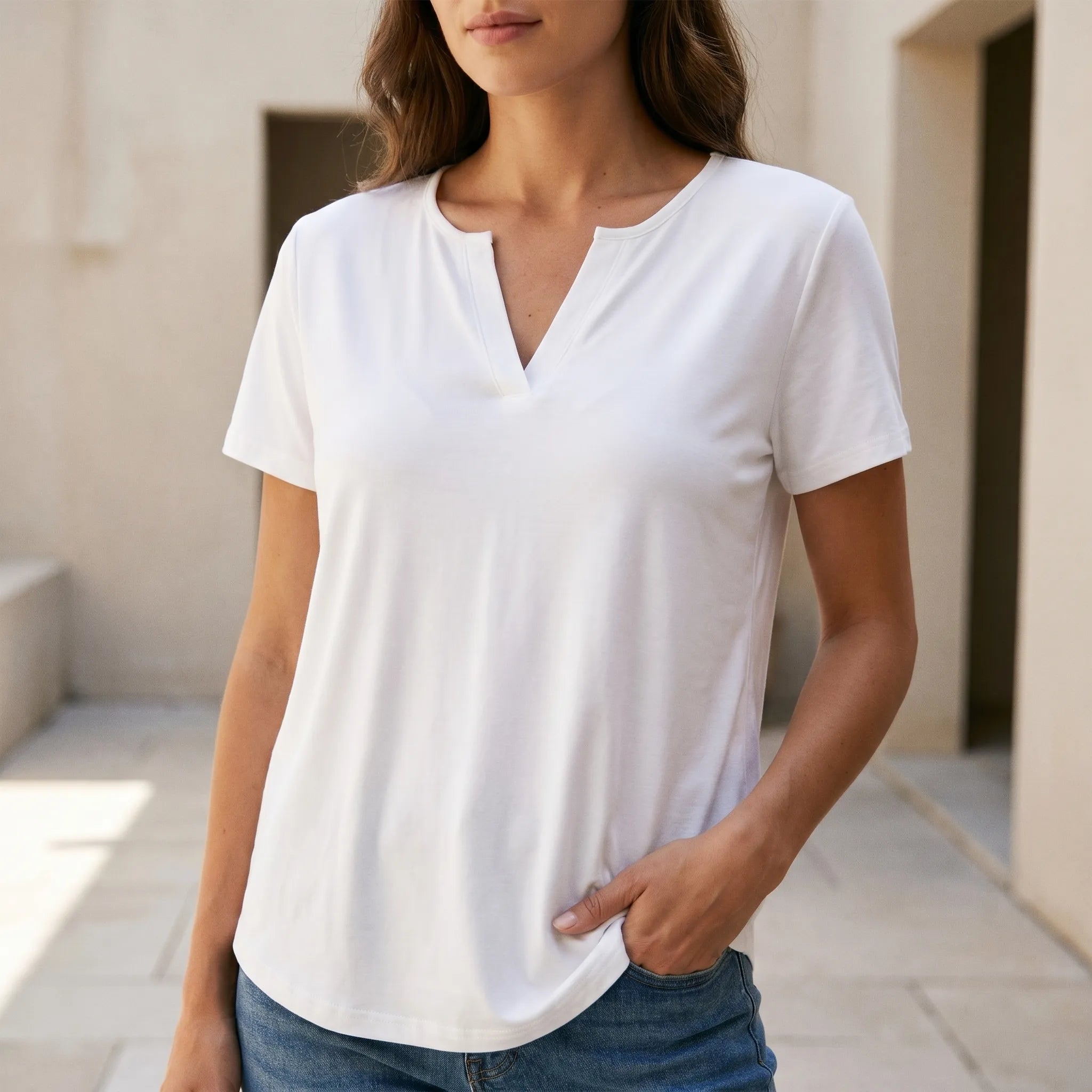 Witte Blouse Met Korte Mouwen | Navando 
