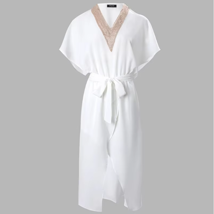 Witte Midi-Jurk Met V-Hals | Navando 