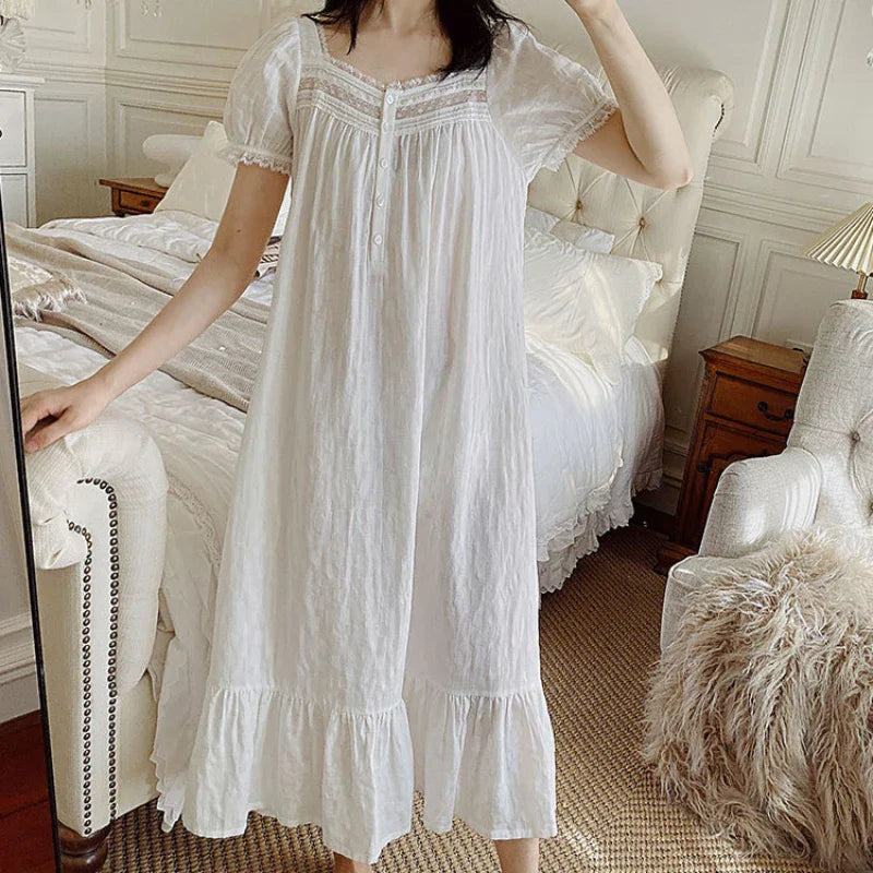 Witte Vintage Nachtjurk Met Kant | Navando 