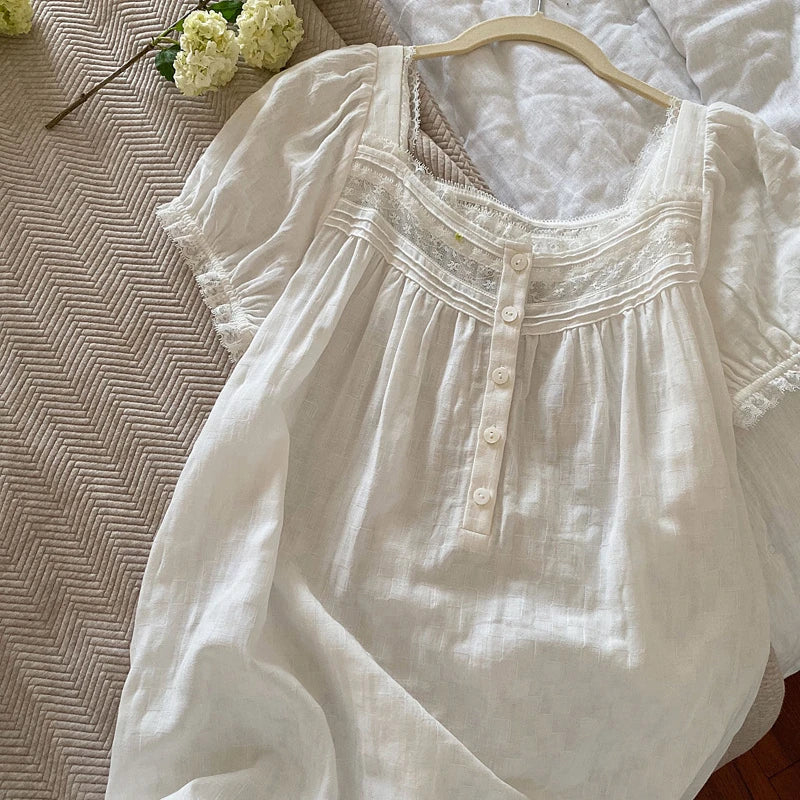 Witte Vintage Nachtjurk Met Kant | Navando 