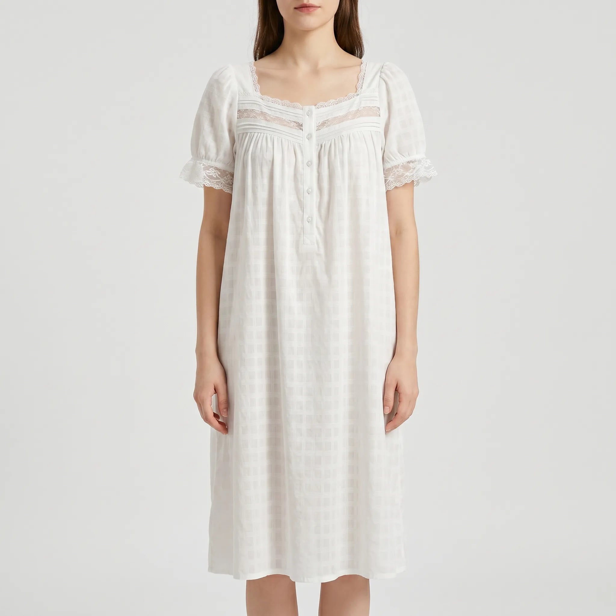 Witte Vintage Nachtjurk Met Kant | Navando 