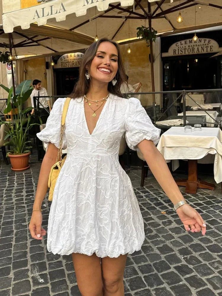 Witte Zomerjurk Met Pofmouwen | Navando 