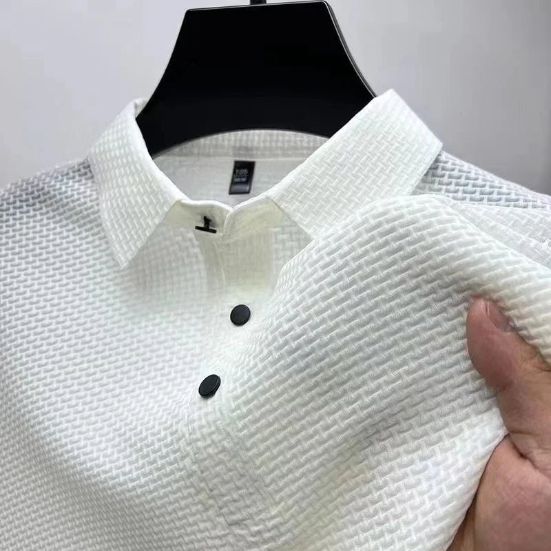 Zakelijk | Korte mouwen poloshirt met motief van ademend polyester 11