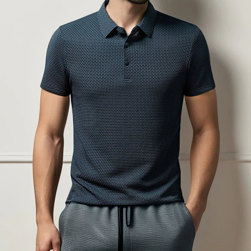 Zakelijk | Korte mouwen poloshirt met motief van ademend polyester 4