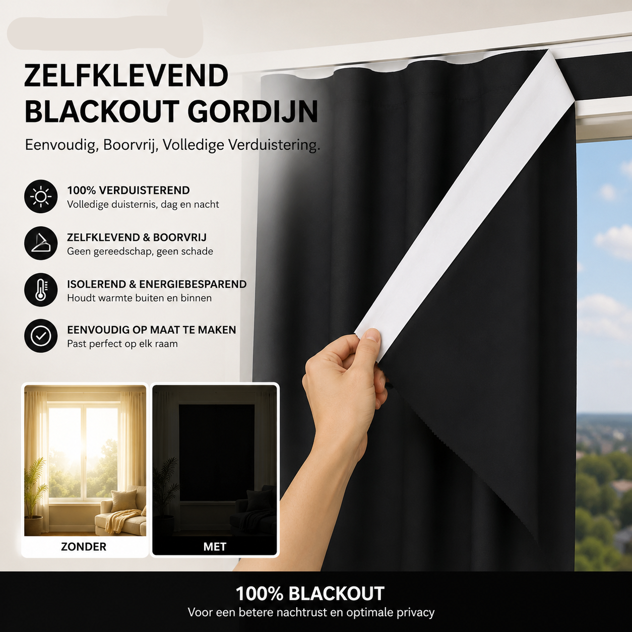 Zelfklevend Verduisterend Gordijn | Navando 