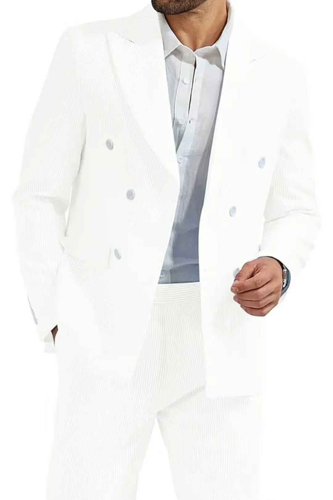 Zomerkleding | Lichtgewicht tweedelig kostuum met dubbele rij knopen 20