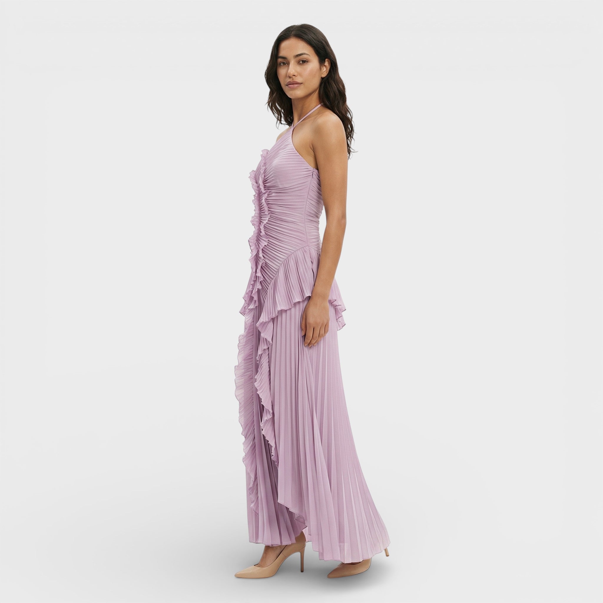 Zomermode | Lange Geplooide Halterjurk 0