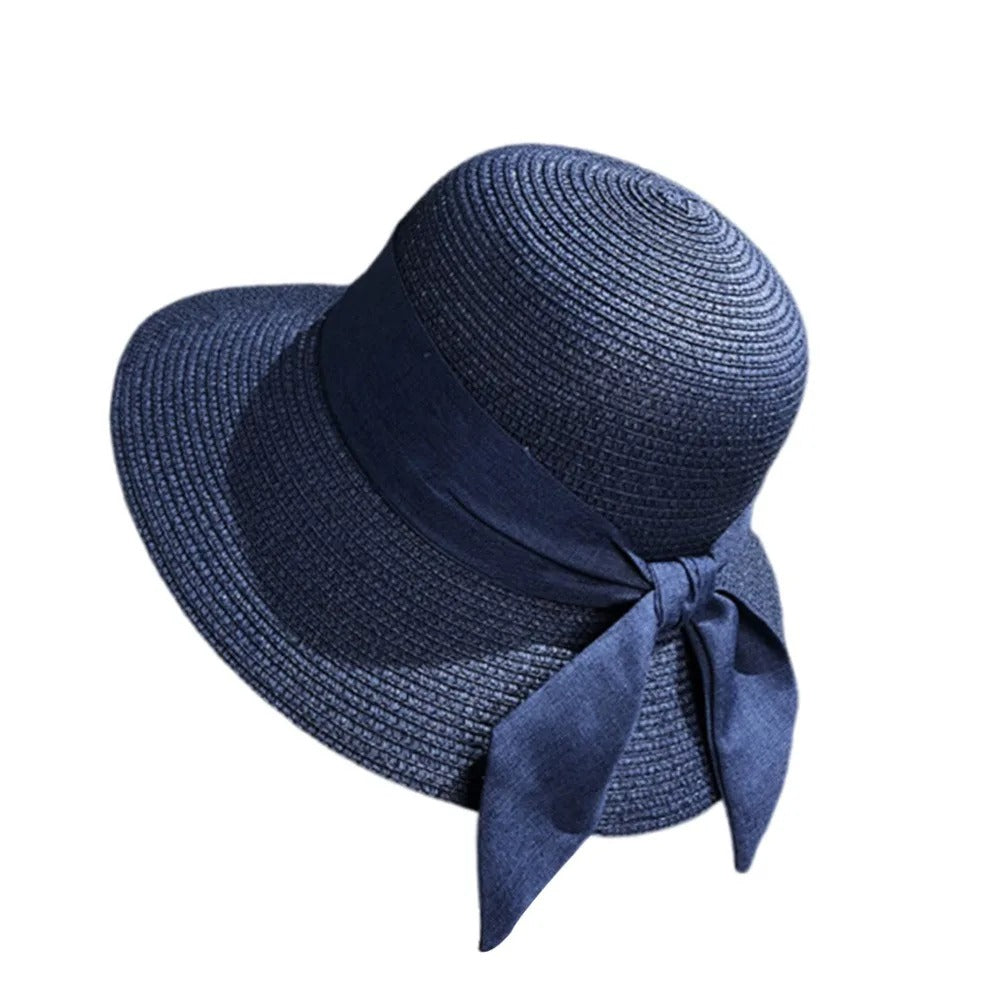 Chapeau de soleil femme - Élégant chapeau de paille avec nœud - Protection UV | Navando