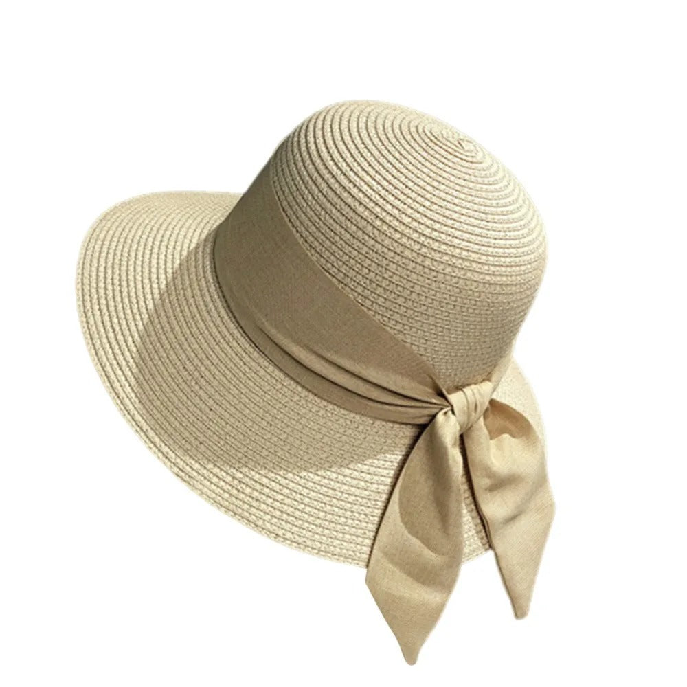 Chapeau de soleil femme - Élégant chapeau de paille avec nœud - Protection UV | Navando