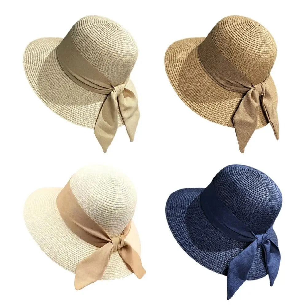Chapeau de soleil femme - Élégant chapeau de paille avec nœud - Protection UV | Navando