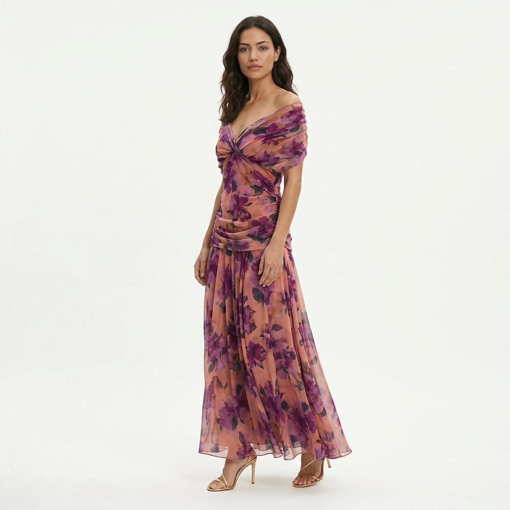 Zoviska | Bohemien bloemenprint lange jurk met gekruiste halslijn 0