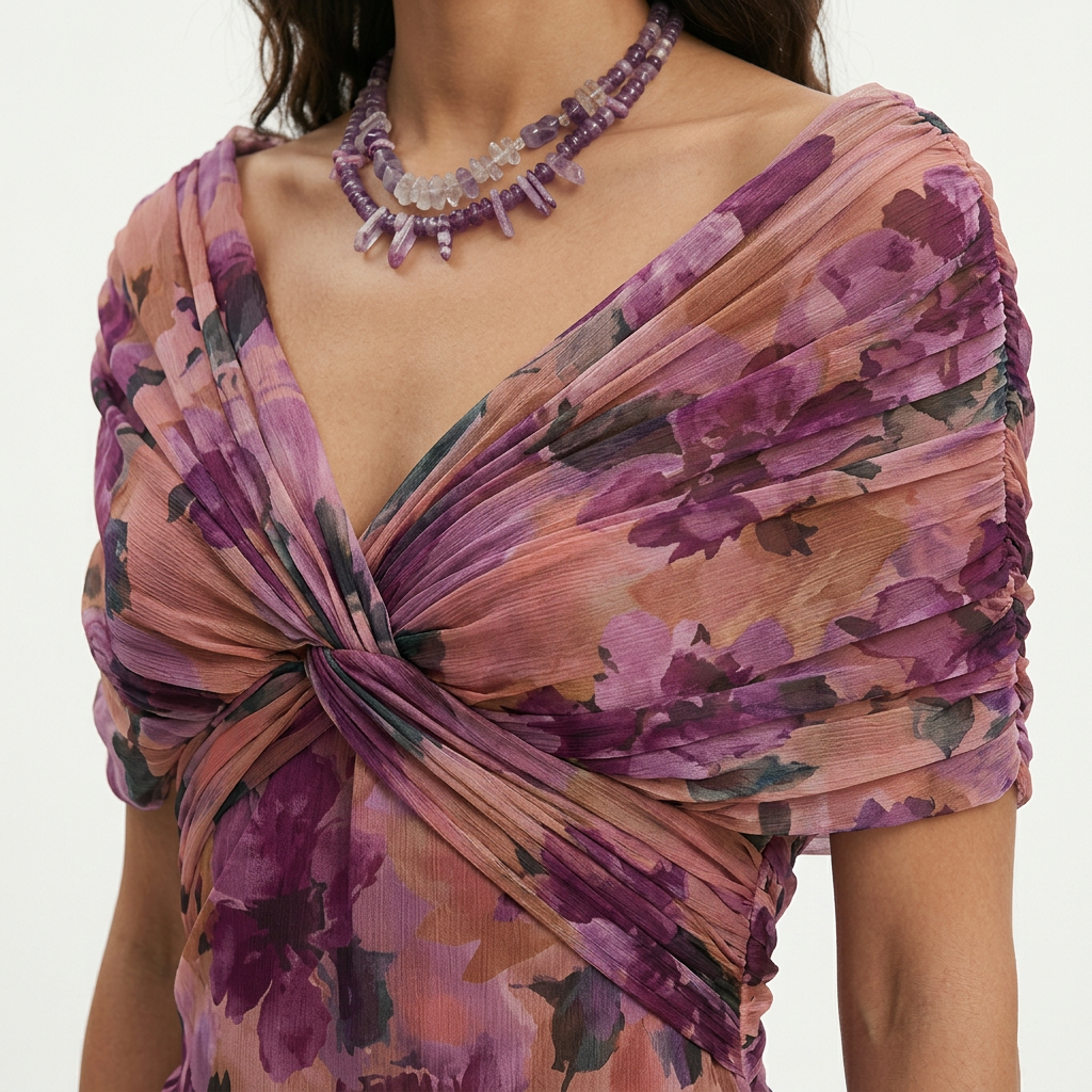 Zoviska | Bohemien bloemenprint lange jurk met gekruiste halslijn 2