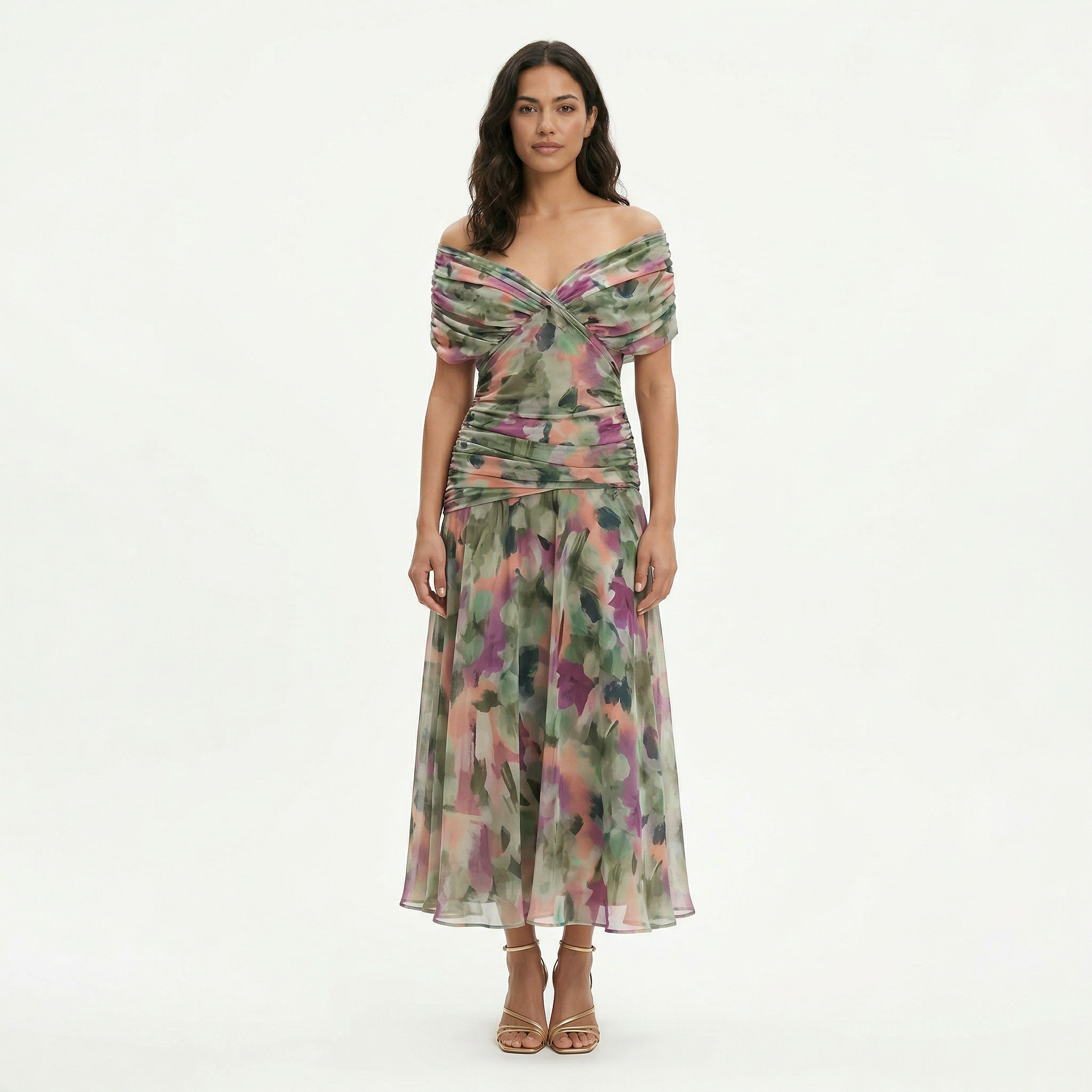 Zoviska | Bohemien bloemenprint lange jurk met gekruiste halslijn 6