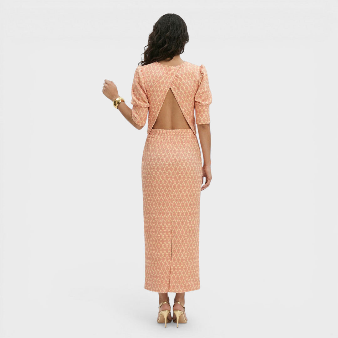 Zoviska | Geometrische print tweedelige set met pofmouwen 5