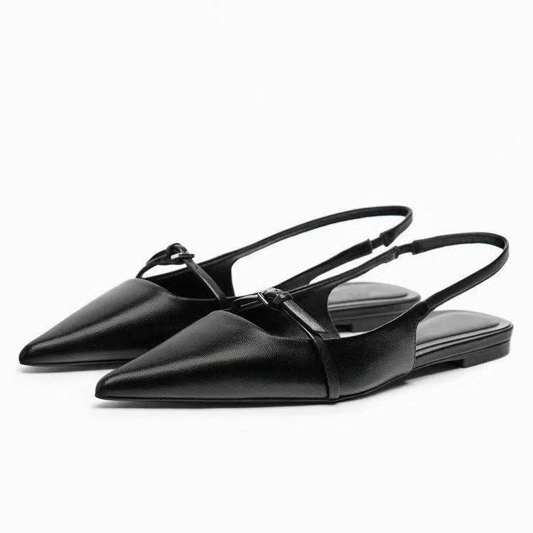 Zwarte Platte Slingback Met Spitse Neus | Navando 