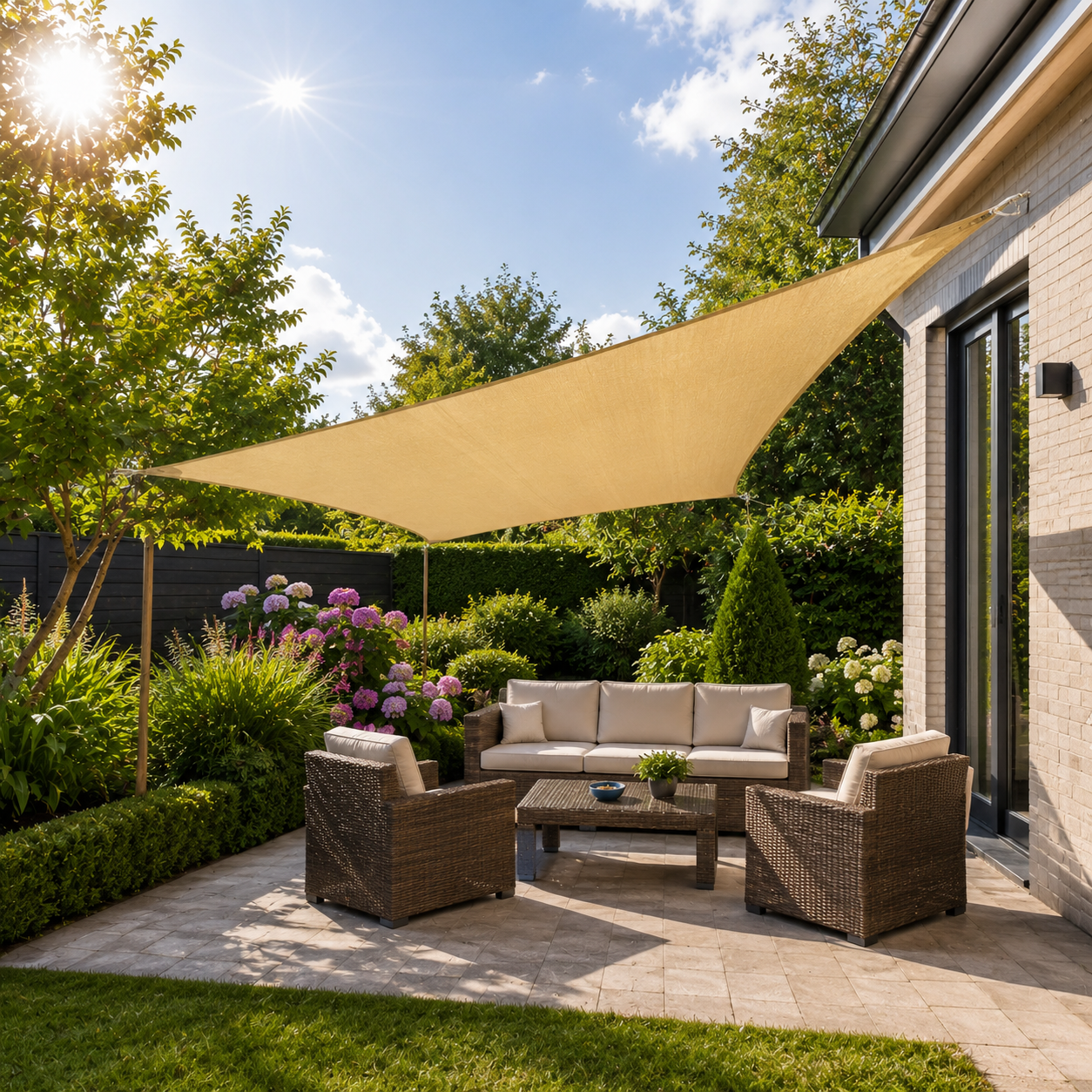 Zwevend Driehoekig Schaduwdoek Voor Het Terras | Navando 