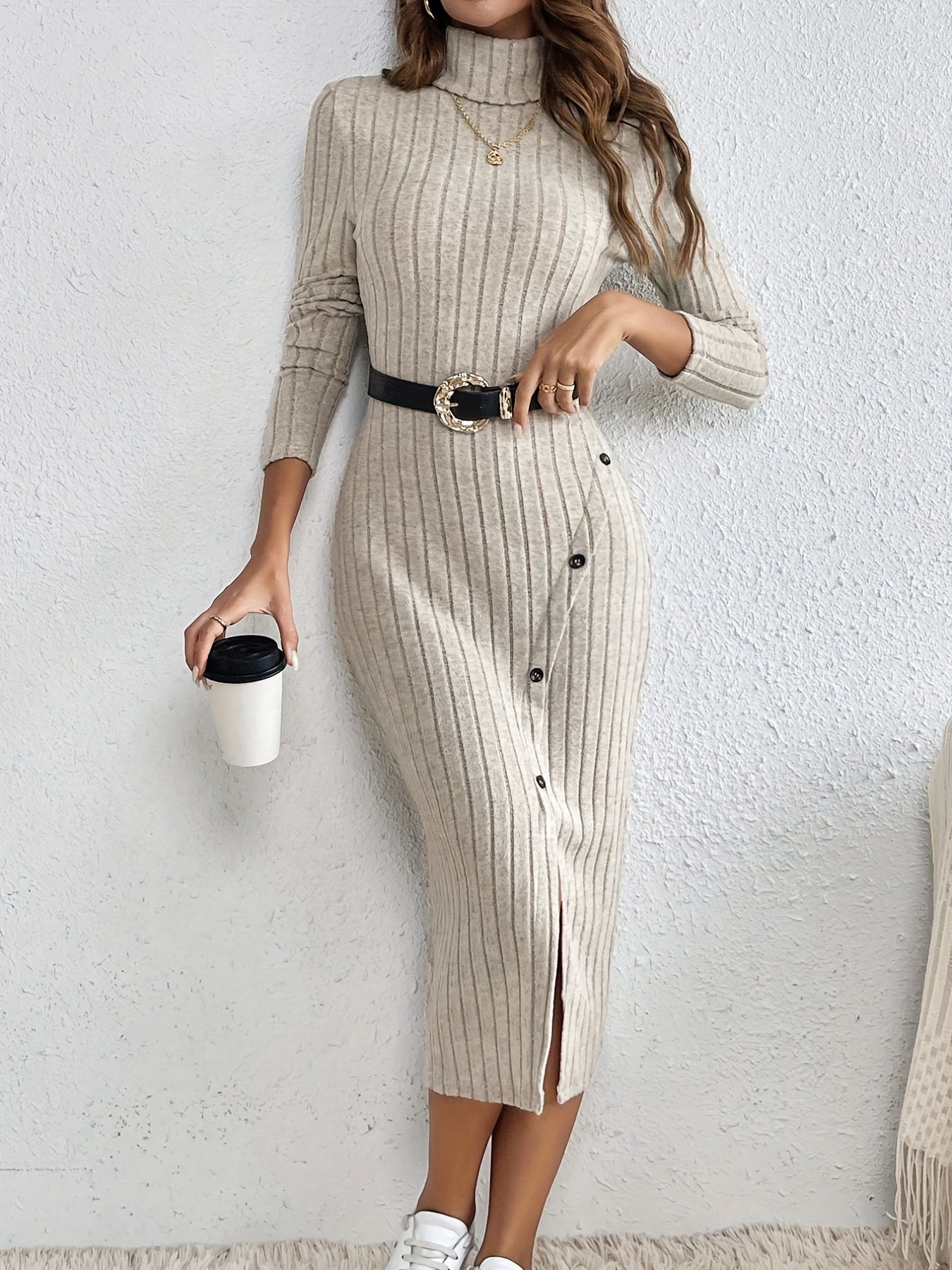 Jurk. Dames. Lange Mouwen. Warm. Col. Victoria Mae. Nederland. Belgie