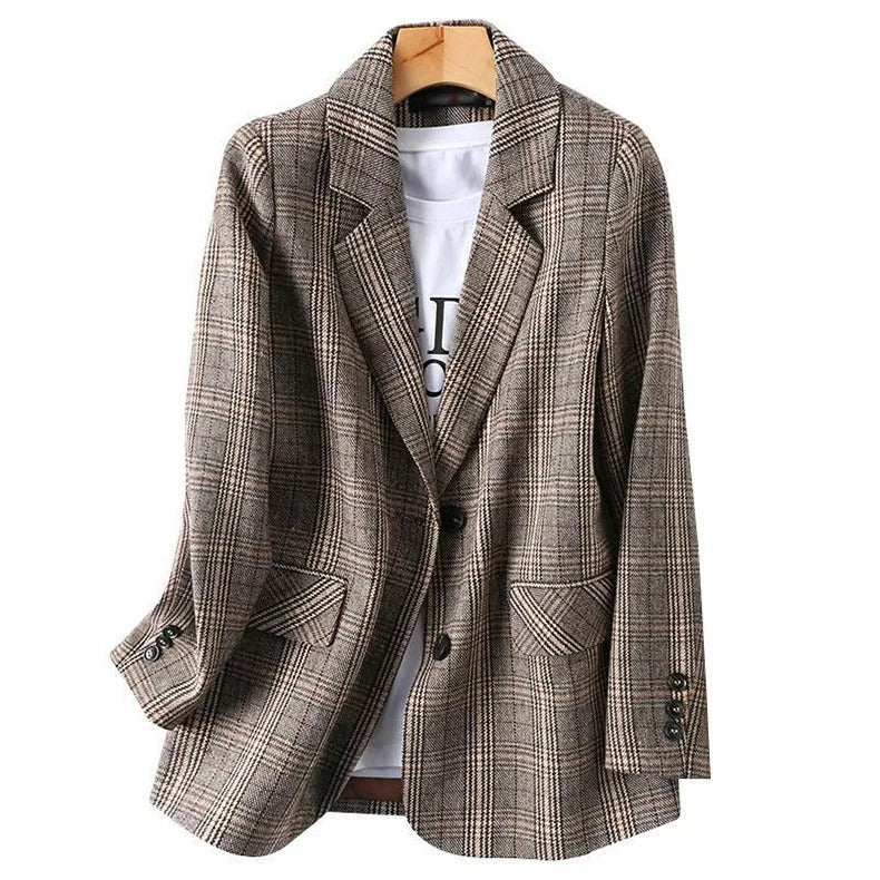 Premium wolmix blazer met ruitpatroon en klepzakken aan de voorkant voor dames