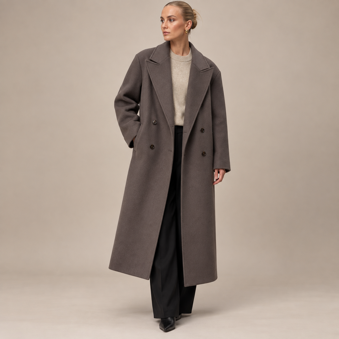 Agnes | Oversized lange mantel jas voor dames - Bruin (nog maar 4 op voorraad)