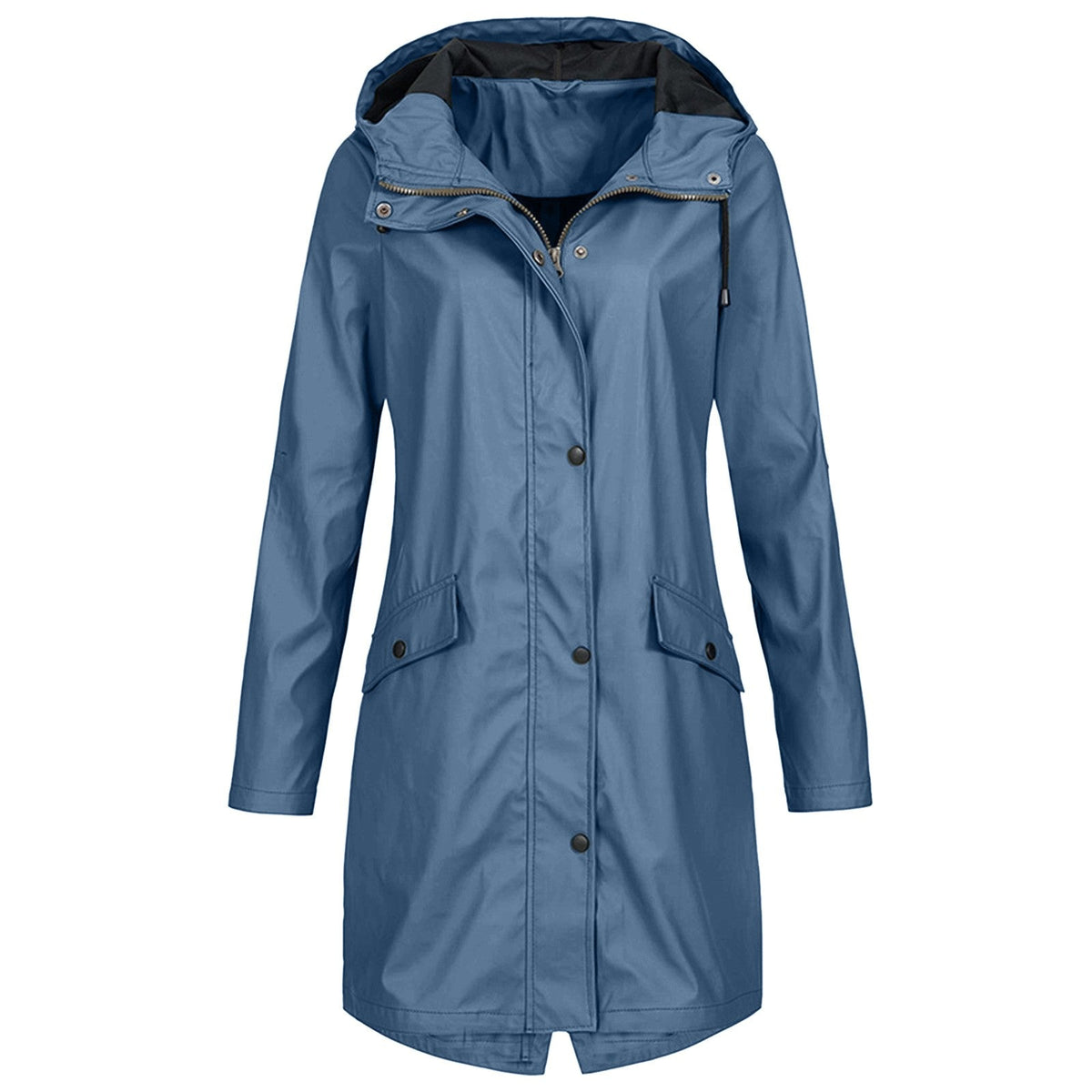 Aline | Lange regenjas voor dames met capuchon - Blauw